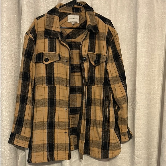 Lucky Brand Tan and Black Plaid Utility Jacket - Picture 1 of 3